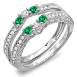 0.60 Carat (ctw) 14K White Gold Round Emerald And White Diamond Ladies Anniversary Wedding Band Enhancer Guard