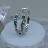0.60 Carat (ctw) 14K White Gold Round Emerald And White Diamond Ladies Anniversary Wedding Band Enhancer Guard