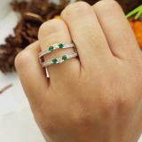 0.60 Carat (ctw) 14K White Gold Round Emerald And White Diamond Ladies Anniversary Wedding Band Enhancer Guard