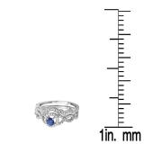 0.60 Carat (ctw) 10K White Gold Round Blue Sapphire & White Diamond Ladies Halo Style Bridal Engagement Ring Matching Band Set
