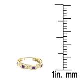 0.75 Carat (ctw) 14K Yellow Gold Princess Amethyst & Round White Diamond Ladies Vintage Style Milgrain Stackable Wedding Band 3/4 CT
