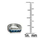 3.60 Carat (ctw) 18K Gold Round Black Rhodium Plated 5 Stone Blue & White Diamond Mens Hip Hop Ring