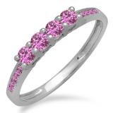 0.50 Carat (ctw) 14K White Gold Round Pink Sapphire Ladies Bridal Anniversary Wedding Band Stackable Ring 1/2 CT