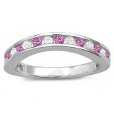 0.75 Carat (ctw) 14K White Gold Round Pink Sapphire & Diamond Ladies Curved Guard Matching Bridal Wedding Band 3/4 CT