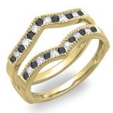 0.48 Carat (ctw) 18K Yellow Gold Round White & Black Diamond Ladies Milgrain Anniversary Wedding Band Guard Double Ring 1/2 CT