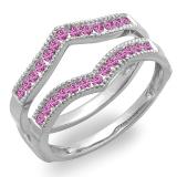 0.48 Carat (ctw) 10K White Gold Round Pink Sapphire Ladies Milgrain Anniversary Wedding Band Guard Double Ring 1/2 CT