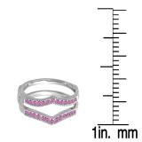 0.48 Carat (ctw) 10K White Gold Round Pink Sapphire Ladies Milgrain Anniversary Wedding Band Guard Double Ring 1/2 CT