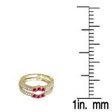 0.60 Carat (ctw) 10K Yellow Gold Round Ruby And White Diamond Ladies Anniversary Wedding Band Enhancer Guard