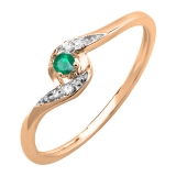 0.08 Carat (ctw) 10K Rose Gold Round White Diamond & Green Emerald Ladies Bridal Engagement Ring 1/10 CT