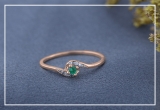 0.08 Carat (ctw) 10K Rose Gold Round White Diamond & Green Emerald Ladies Bridal Engagement Ring 1/10 CT