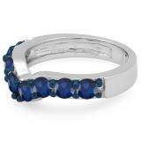 1.00 Carat (ctw) 10K White Gold Round Blue Sapphire Ladies Anniversary Wedding Band Matching Ring 1 CT