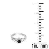 0.90 Carat (ctw) 10K White Gold Round Black And White Diamond Ladies Swirl Bridal Engagement Ring Matching Band Set