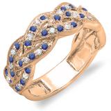 0.58 Carat (ctw) 14K Rose Gold Round White Diamond & Blue Sapphire Ladies Anniversary Wedding Matching Band Stackable Swirl Ring 1/2 CT