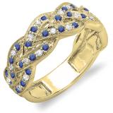 0.58 Carat (ctw) 14K Yellow Gold Round White Diamond & Blue Sapphire Ladies Anniversary Wedding Matching Band Stackable Swirl Ring 1/2 CT