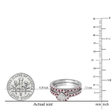 0.23 Carat (ctw) Sterling Silver Round Ruby & White Diamond Ladies Heart Shaped Bridal Engagement Ring With Matching Band Set 1/4 CT