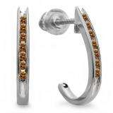 0.15 Carat (ctw) 10K White Gold Round Champagne Diamond Ladies Fancy J Shaped Hoop Earrings 1/4 CT