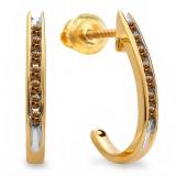0.15 Carat (ctw) 10K Yellow Gold Round Champagne Diamond Ladies Fancy J Shaped Hoop Earrings 1/4 CT