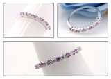 0.33 Carat (ctw) 10K White Gold Round White Diamond & Pink Sapphire Ladies Anniversary Stackable Wedding Band 1/3 CT