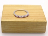 0.33 Carat (ctw) 10K White Gold Round White Diamond & Pink Sapphire Ladies Anniversary Stackable Wedding Band 1/3 CT