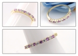 0.33 Carat (ctw) 10K Yellow Gold Round White Diamond & Pink Sapphire Ladies Anniversary Stackable Wedding Band 1/3 CT