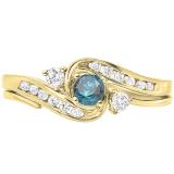 0.50 Carat (ctw) 10K Yellow Gold Round Blue And White Diamond Ladies Swirl Bridal Engagement Ring Matching Band Set