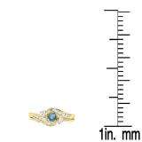 0.50 Carat (ctw) 10K Yellow Gold Round Blue And White Diamond Ladies Swirl Bridal Engagement Ring Matching Band Set