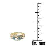 1.00 Carat (ctw) 14K Yellow Gold Round Blue And White Diamond Ladies Bridal Engagement Ring Matching Band Set