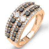 1.15 Carat (ctw) 18K Rose Gold Round Black And White Diamond Ladies Anniversary Wedding Band Ring