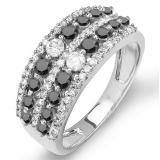 1.15 Carat (ctw) 18K White Gold Round Black And White Diamond Ladies Anniversary Wedding Band Ring