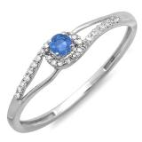 0.18 Carat (ctw) 10K White Gold Round Cut Blue Sapphire And White Diamond Ladies Engagement Bridal Promise Ring