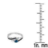 0.90 Carat (ctw) 14K White Gold Round Blue Black & White Diamond Ladies Swirl Bridal Engagement Ring Matching Band Set