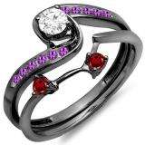 0.50 Carat (ctw) Black Rhodium Plated Sterling Silver Round Amethyst Garnet & Diamond Ladies Swirl Bridal Engagement Ring Matching Band Set 1/2 CT