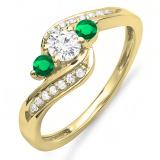 0.80 Carat (ctw) 10K Yellow Gold Round Tsavorite & White Diamond Ladies Swirl 3 Stone Bridal Engagement Ring 3/4 CT