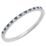 Round Blue Sapphire & White Diamond Stackable Band for Women in 14K White Gold