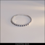 Round Blue Sapphire & White Diamond Stackable Band for Women in 14K White Gold