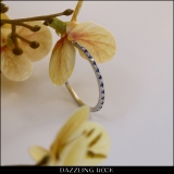 Round Blue Sapphire & White Diamond Stackable Band for Women in 14K White Gold