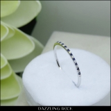 Round Blue Sapphire & White Diamond Stackable Band for Women in 14K White Gold