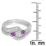 0.60 Carat (ctw) 14K White Gold Round Amethyst & White Diamond Ladies Swirl Style Bridal 3 Stone Engagement Ring With Matching Band Set