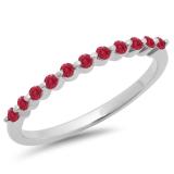 0.25 Carat (ctw) 10K White Gold Round Ruby Ladies 11 Stone Anniversary Wedding Stackable Band 1/4 CT