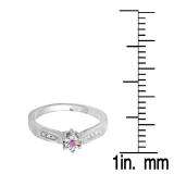 0.06 Carat (ctw) Sterling Silver Round Pink Sapphire & White Diamond Ladies Engagement Bridal Promise Ring