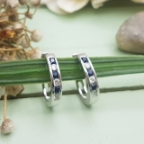 0.36 Carat (ctw) 18K White Gold Round White Diamond & Blue Sapphire Ladies Hoop Earrings 1/3 CT