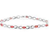 2.27 Carat (ctw) Sterling Silver Real Oval Cut Ruby & Round Cut White Diamond Ladies Infinity Link Tennis Bracelet