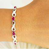 2.27 Carat (ctw) Sterling Silver Real Oval Cut Ruby & Round Cut White Diamond Ladies Infinity Link Tennis Bracelet