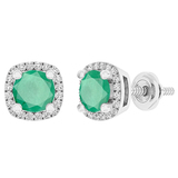 10K White Gold 5 MM Each Round Cut Emerald & White Diamond Ladies Halo Stud Earrings