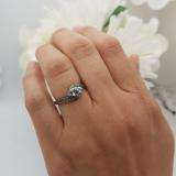 0.50 Carat (ctw) Black Rhodium Plated 10K White Gold Aquamarine & Tsavorite 3 Stone Ring 1/2 CT