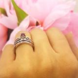 1.00 Carat (ctw) 14K White Gold Round Ruby Ladies Bridal Engagement Ring Set With Band 1 CT