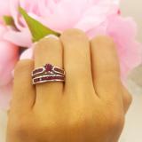 1.00 Carat (ctw) 14K White Gold Round Ruby Ladies Bridal Engagement Ring Set With Band 1 CT