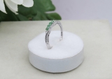 14K White Gold Round Emerald And White Diamond Ladies Anniversary Wedding Band Stackable Ring