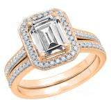3.20 Carat (ctw) 10K Rose Gold Emerald & Round Cut White Cubic Zirconia Ladies Engagement Ring Set