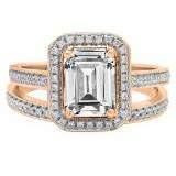 3.20 Carat (ctw) 10K Rose Gold Emerald & Round Cut White Cubic Zirconia Ladies Engagement Ring Set